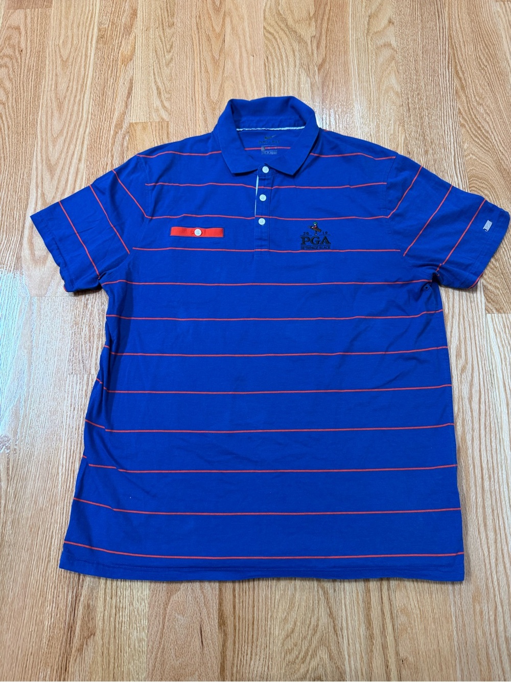 Pga Championship 2019 Bethpage Black Nike Dry Fit Neon Orange Blue Polo Shirt